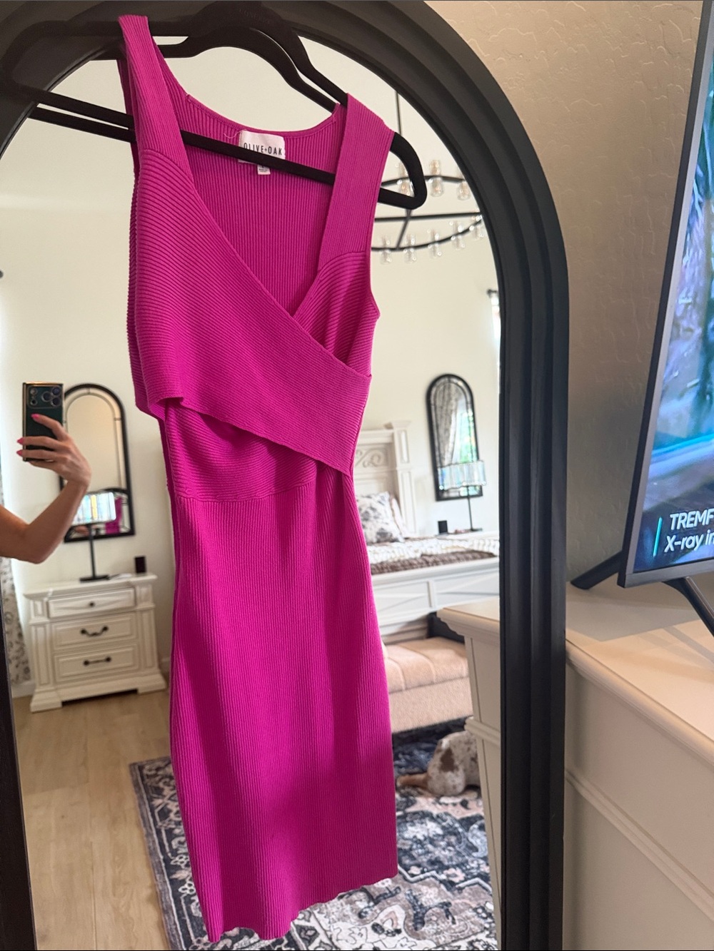 Olive & Oak Fuchsia Ribbed Wrap-Front Midi Dress